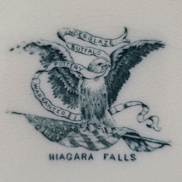 Buffalo Pottery Niagara Falls Souvenir Plate Dark Green 8" Waterfall Vacation - Picture 4 of 7